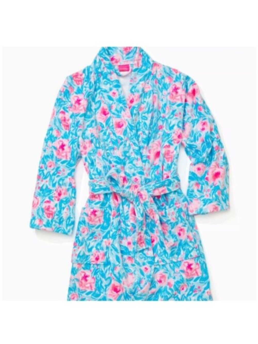 Lilly Pulitzer OS Belted Tie Terry Robe, Bondi Blue, My Little Peony, S-XL